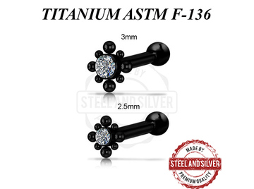 Микроштанга Steel and Silver чёрная с кластером Premium Crystals