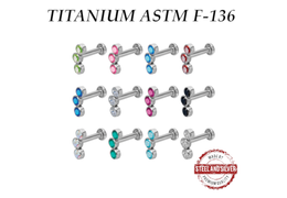 Лабрет из титана Steel and Silver с тремя кристаллами