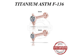 Лабрет титановый Steel and Silver розовое золото с кластером Premium Crystals