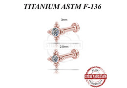 Лабрет титановый Steel and Silver розовое золото с кластером Premium Crystals