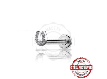 Лабрет Steel and Silver подкова с Premium Zirconia