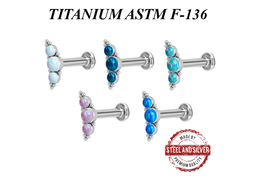 Лабрет Steel and Silver с опаловым кластером