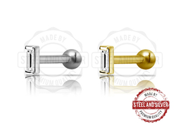 Микроштанга Steel and Silver с криталлами "багет"