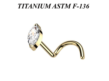 Нострил из титана с золотым pvd покрытием и кристаллом "маркиз"