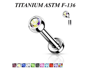 Лабрет из титана с внутренней резьбой со стразом